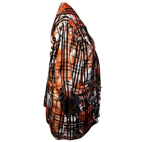 MULTIPLES Jacket 0X 14W Rolled Sleeved Zip Front Rain Orange Brown White NWT - Picture 6 of 12